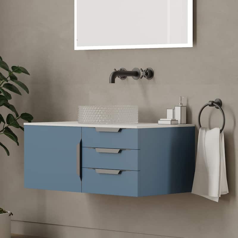 Thin Modern White Solid Surface Vanity Countertop - Sizes 24", 30", 36", 48", 60", 72", 84"
