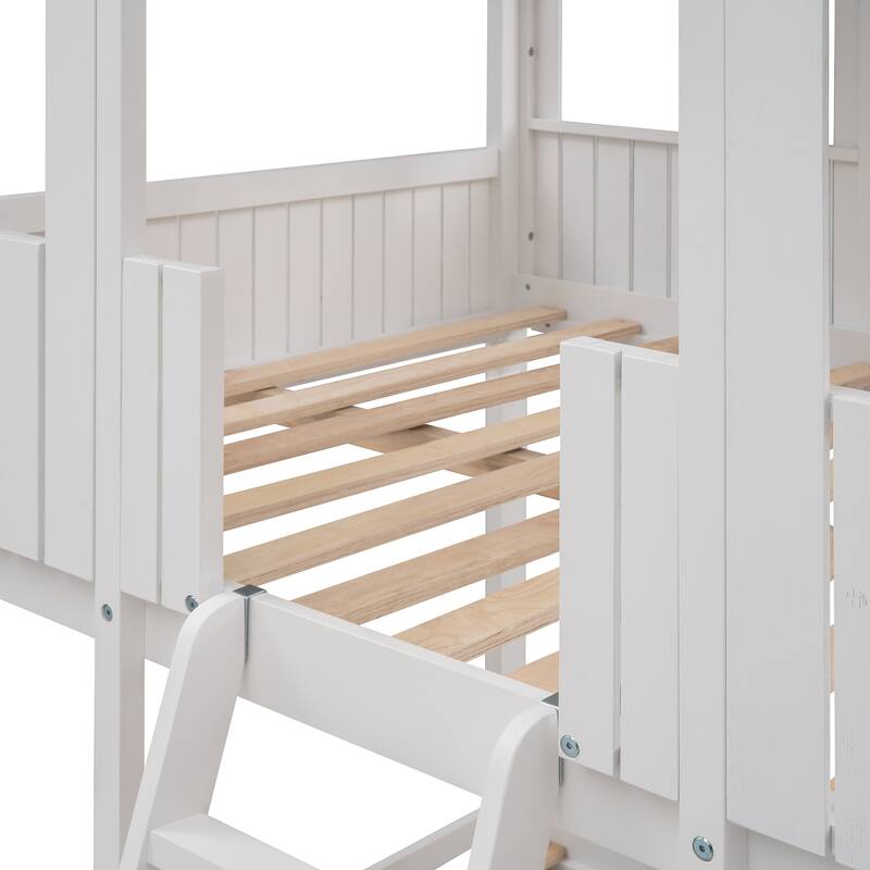 Full Over Full WoodBunk Bed with Roof, Window, Guardrail