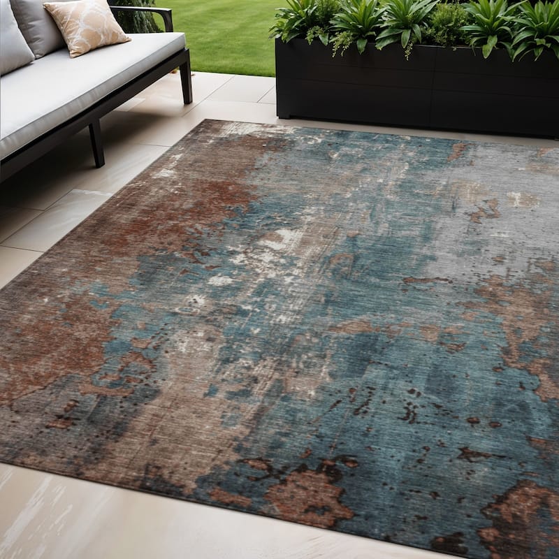 HomeRoots Abstract Transitional Rectangle Outdoor Rug - 5' X 8'