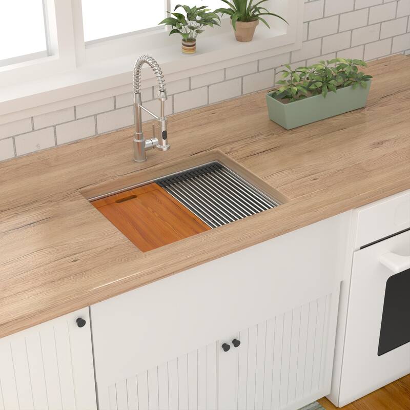 Undermount Workstation Laundry Utility Sink Deep Single Bowl 16 Gauge Stainless Steel Laundry Tub Sink