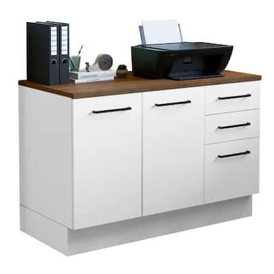 Madesa Office Storage Cabinet with 2 Doors 3 Drawers Wooden Organization Unit for Office Supplies, Documents, Printers - White