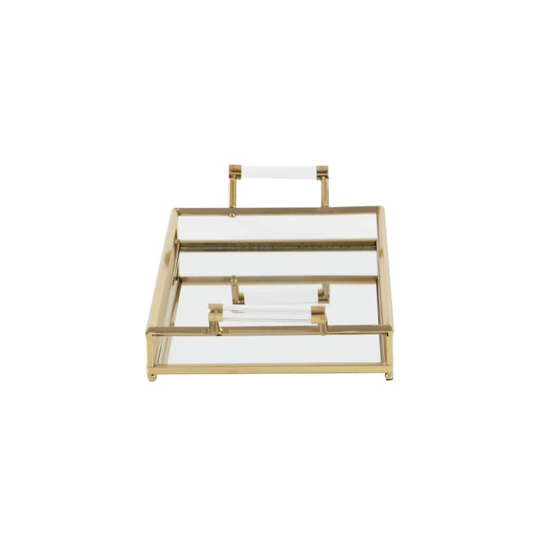 Metal Mirrored Tray with Acrylic Handles - Gold - CosmoLiving by Cosmopolitan - 12"W x 22"L x 5"H