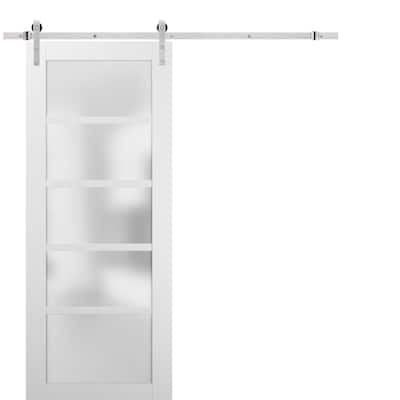 Sliding Barn Door Stainless Steel 6.6ft Hardware / Quadro 4002 White Silk Frosted Opaque Glass