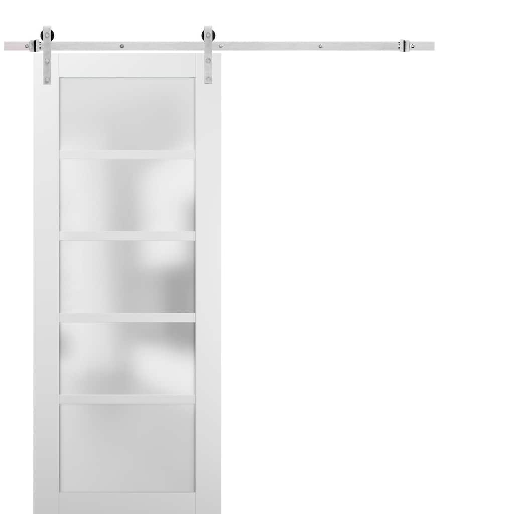 Sliding Barn Door Stainless Steel 6.6ft Hardware / Quadro 4002 White Silk Frosted Opaque Glass