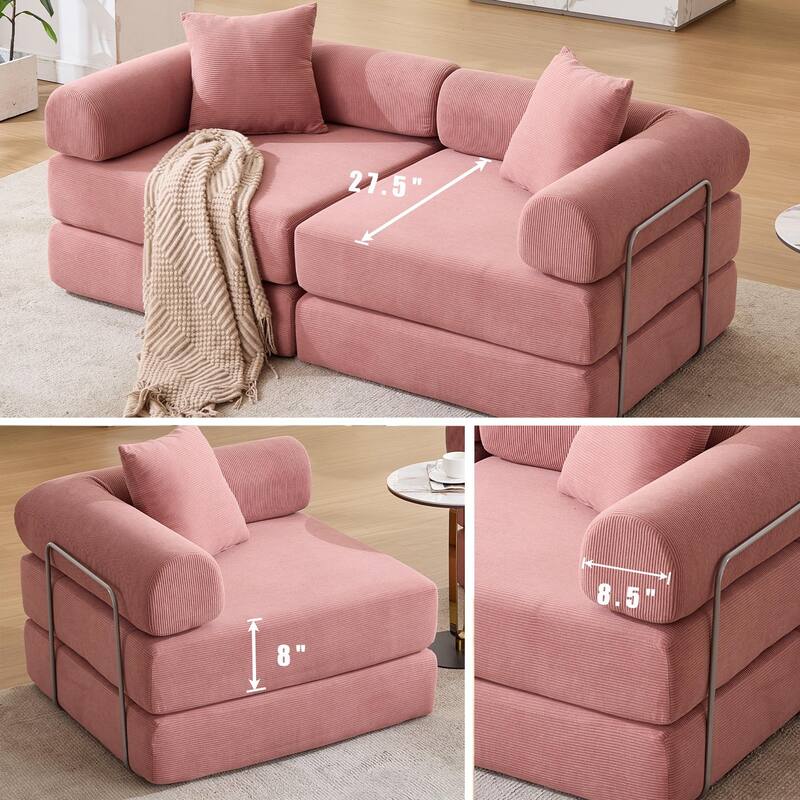 Modular Couch Sofa Bed, Convertible Design with Removable Armrests,Folding Mattress Couch for Small Spaces ,No Assembly
