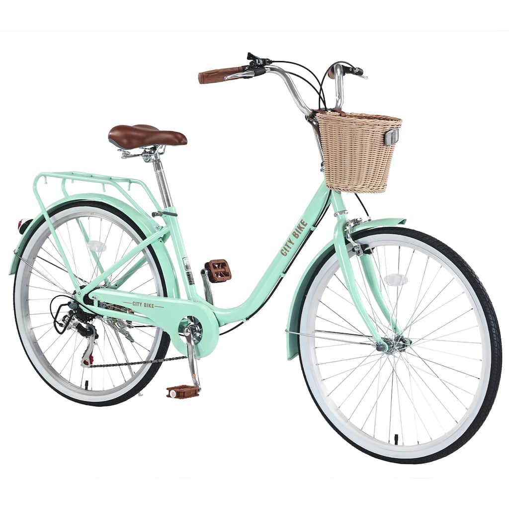 Girls' City Bike - Steel Frame, Basket, Multiple Colors - 26