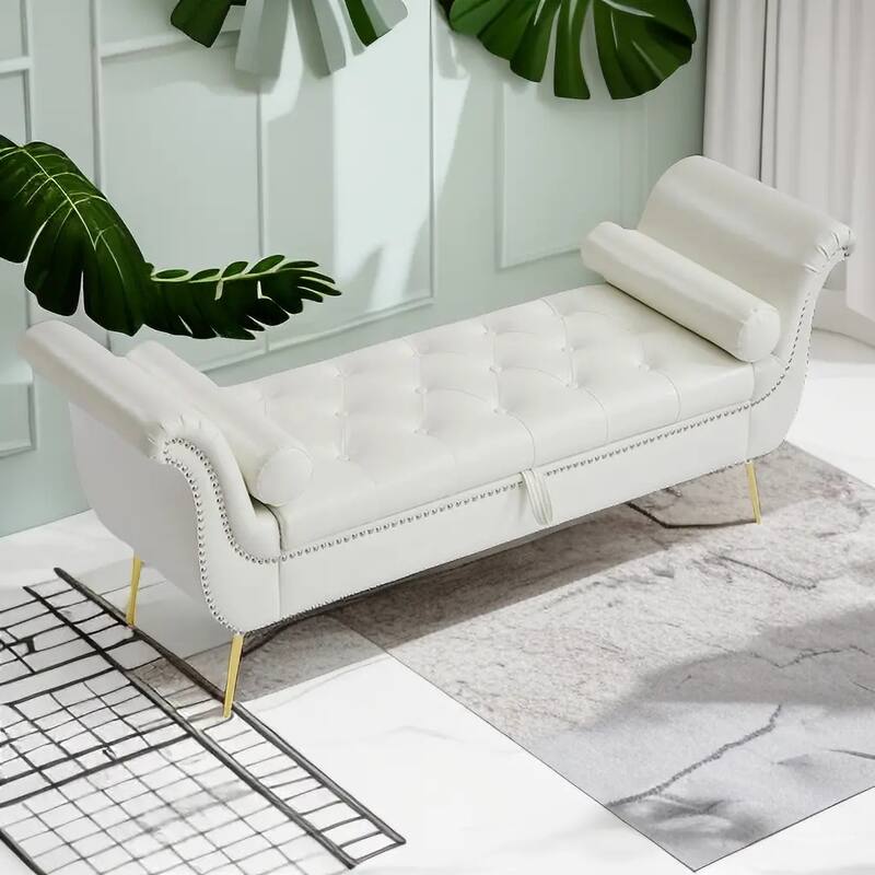 Armed Ottoman Bench PU Leather Bench Button Tufted Sofa Stool Bench Footrest Stoolfor Entryway, Living Room and Window