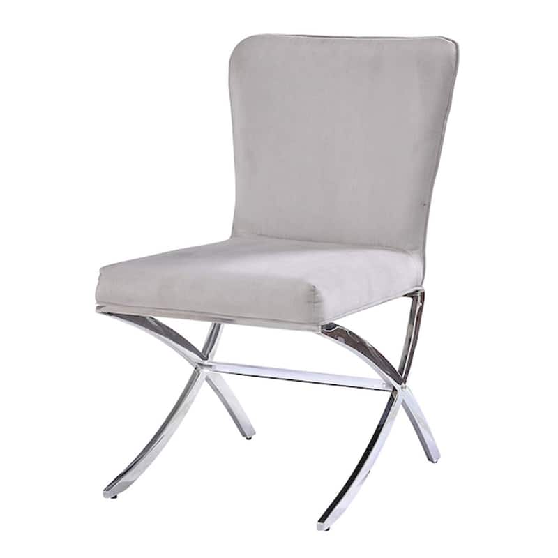 Velvet Upholstered Metal Side Chair with X Style Base, Set of Two - 35.43 H x 24.25 W x 18.5 L Inches