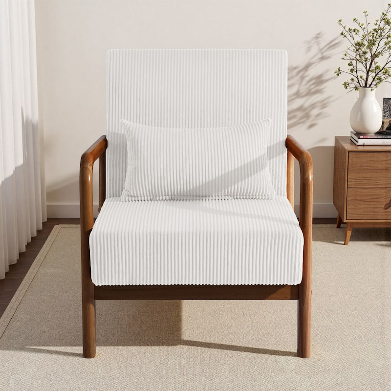 25" W Mid Century Upholstered Wood Accent Chair with Pillow