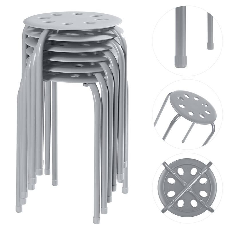 Javlergo 6-Pack Plastic Stackable Stools, Portable 8 Holes Metal Round Top Stools for Kitchen/Classrom