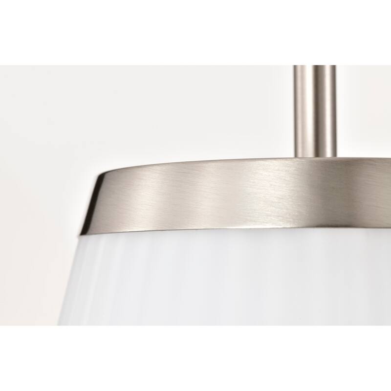 Royale Large Pendant Brushed Nickel Finish Ribbed White Glass - Brushed Nickel