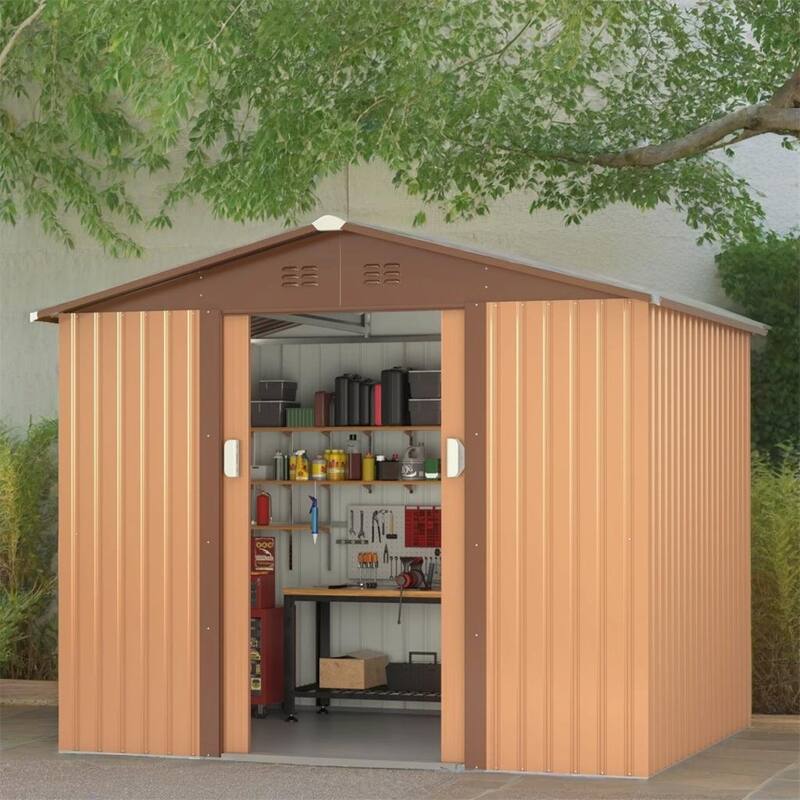 Outdoor Steel Storage Shed with Lockable Sliding Doors and Vents