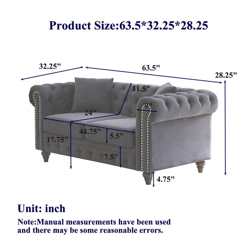 Classic Chesterfield Loveseat Sofa with Depp Seat and Nailheads Accent