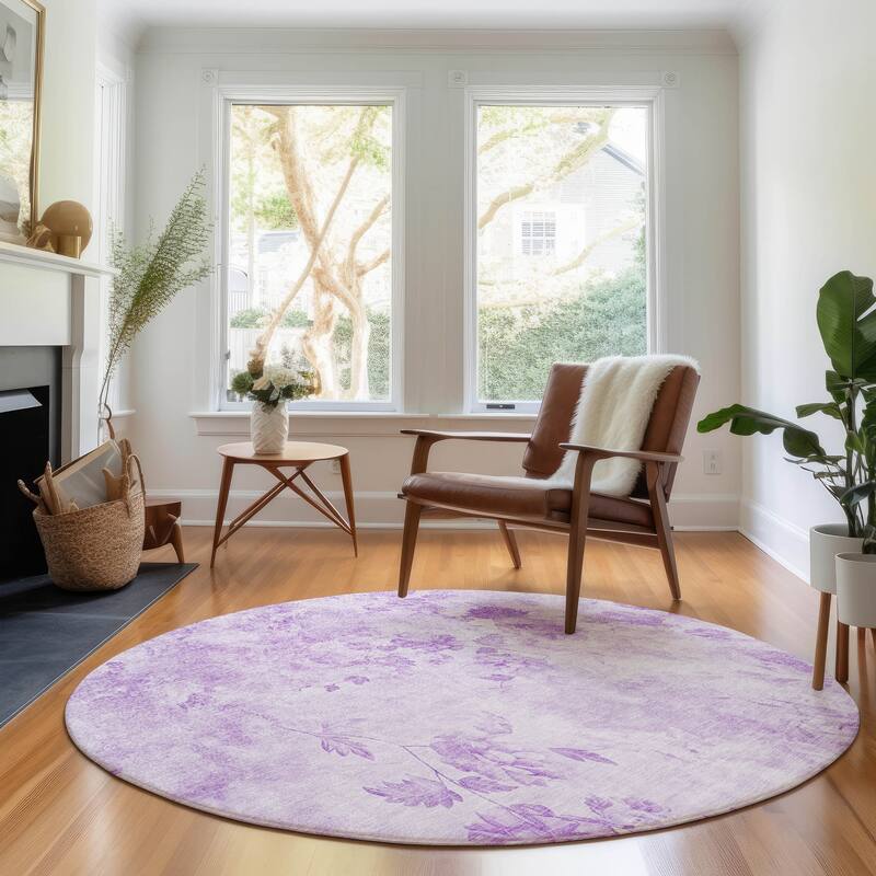 Premium Washable Super Soft Modern Floral Mayfield Rug - Lavender - 8' x 8' - Round