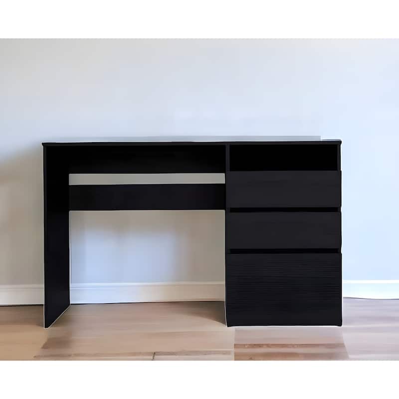 47" Modern Black Computer Desk with 3 Drawers, Bookcase & Glossy Finish
