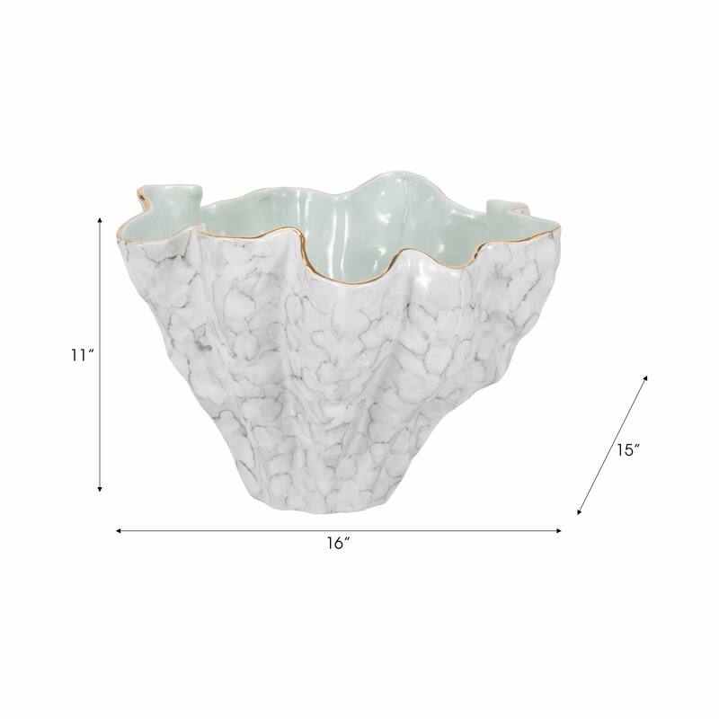 Artistic Abstract Decorative Bowl for Home Decor - 16", Ivory & Gray
