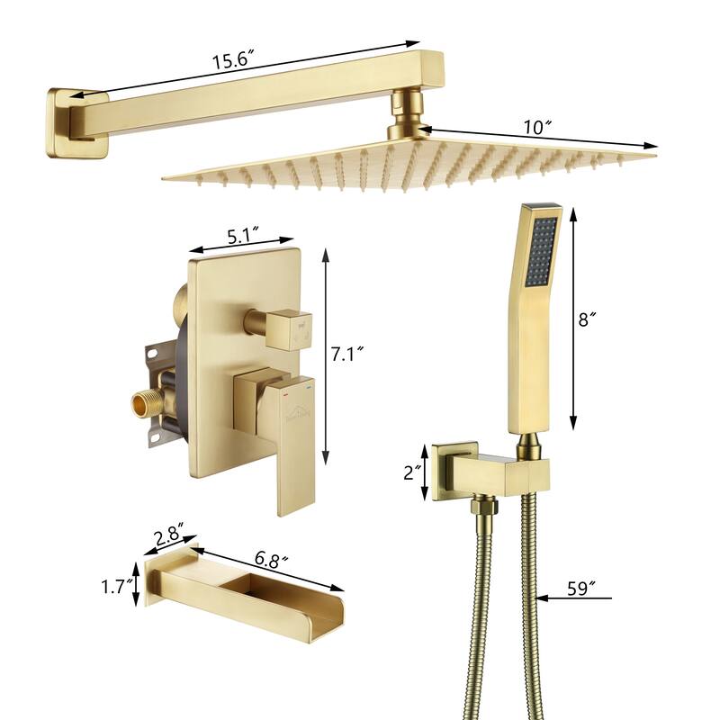 3-Function 10/12-In Wall Mounted Shower System with Handheld Shower