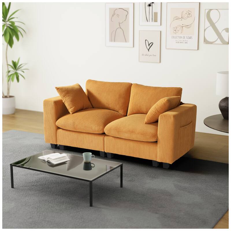 Hamilton Corduroy Upholstered Modular Loveseat with USB Port