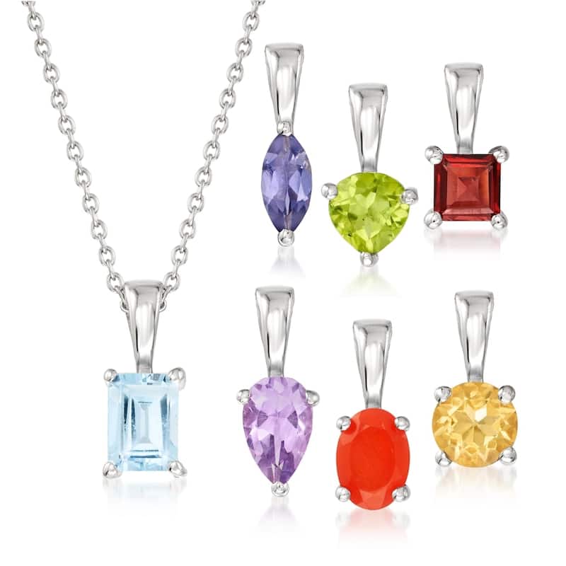 Sterling Silver 925 Multi Gemstone Pendant Set