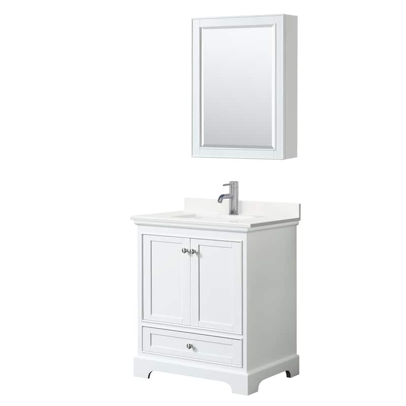Wyndham Collection WCS202030S-QTZ-UNSMED Deborah 30" Free Standing - White / White Quartz Top / Polished Chrome