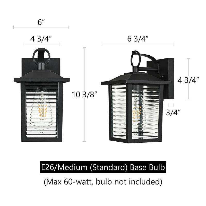 11 in. Sand Black 1-Light Outdoor Wall Lantern Sconce with Clear Glass Shade