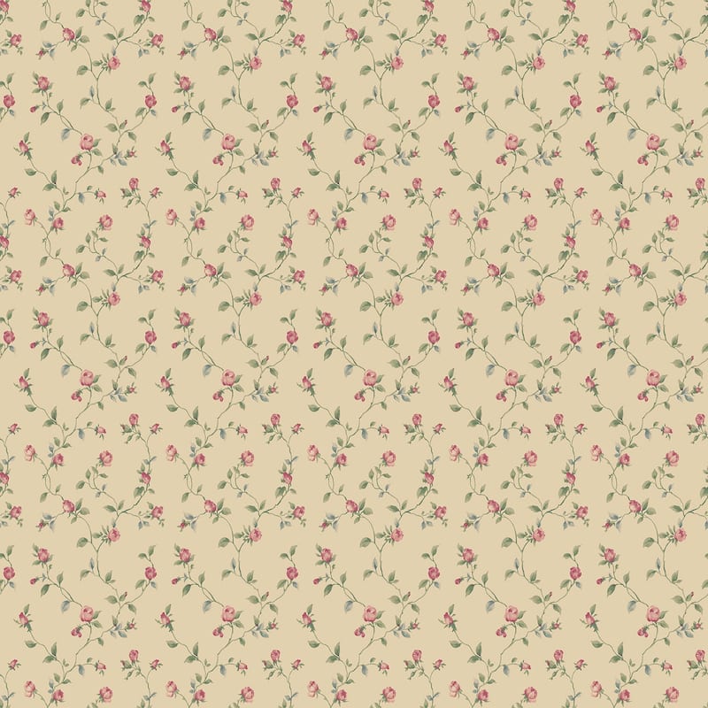 Galerie Wallcoverings Miniatures 3 Rose Bud Trellis Vine Design Vinyl on Non-woven Matte Wallpaper Roll - 33 feet x 21 inches - Red