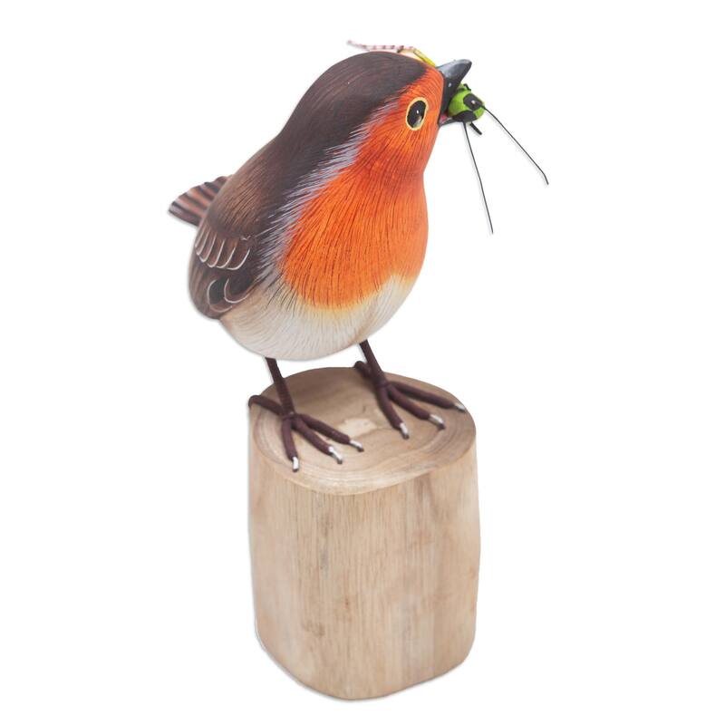 Novica Handmade Robins Meal Wood Statuette