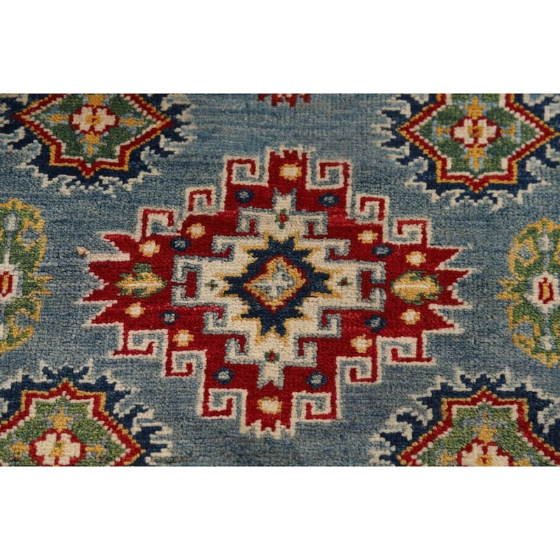 Light Blue Kazak Foyer Rug Hand-Knotted Traditional Wool Carpet - 2'11" x 3'11"