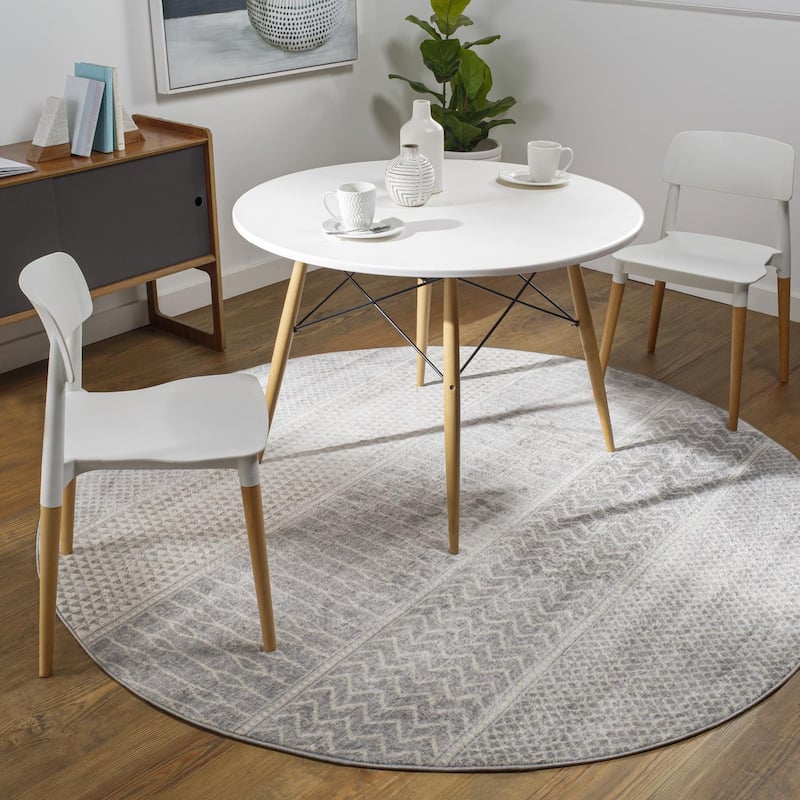 Livabliss Monaco Moroccan Tribal Area Rug - Medium Grey - 7'10" x 7'10" Round