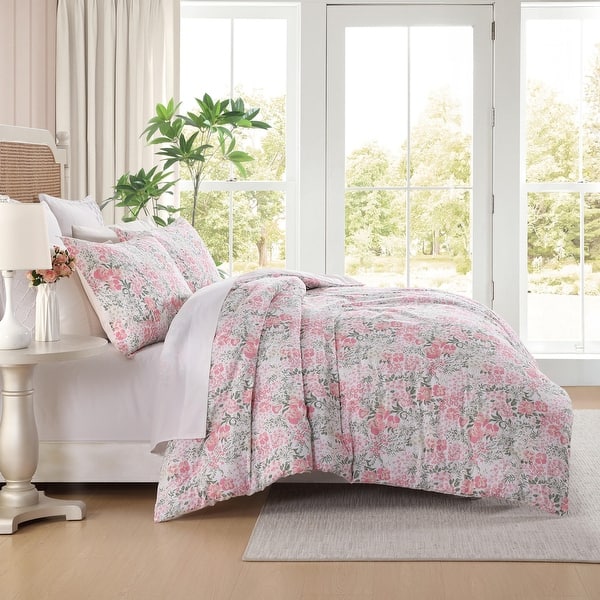 Laura Ashley Heather Garden Cotton Reversible Pink Comforter Set
