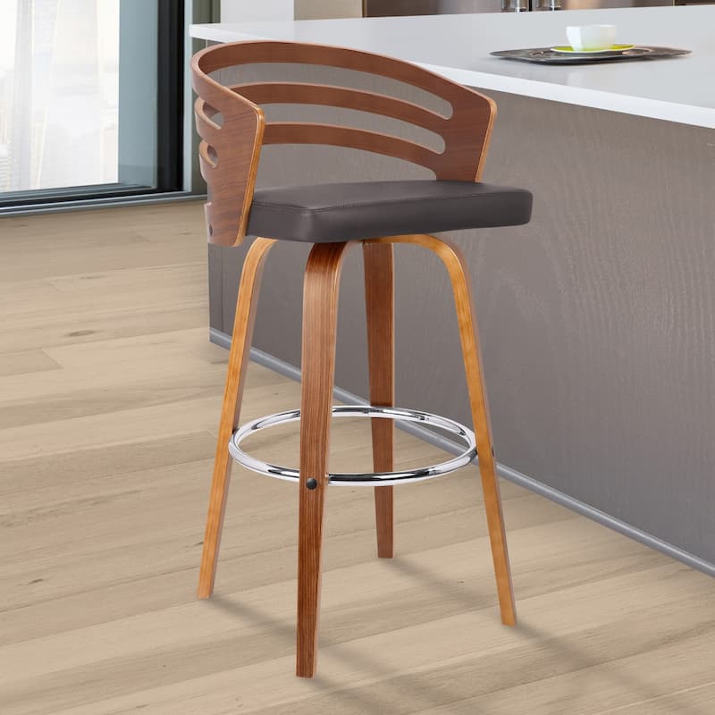 30" Brown Modern Faux Leather Swivel Bar Stool