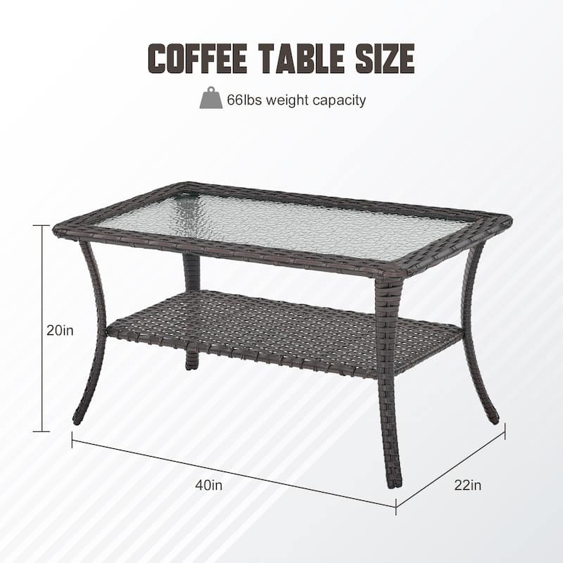 Stylish Outdoor Wicker Coffee Table with Glass Top