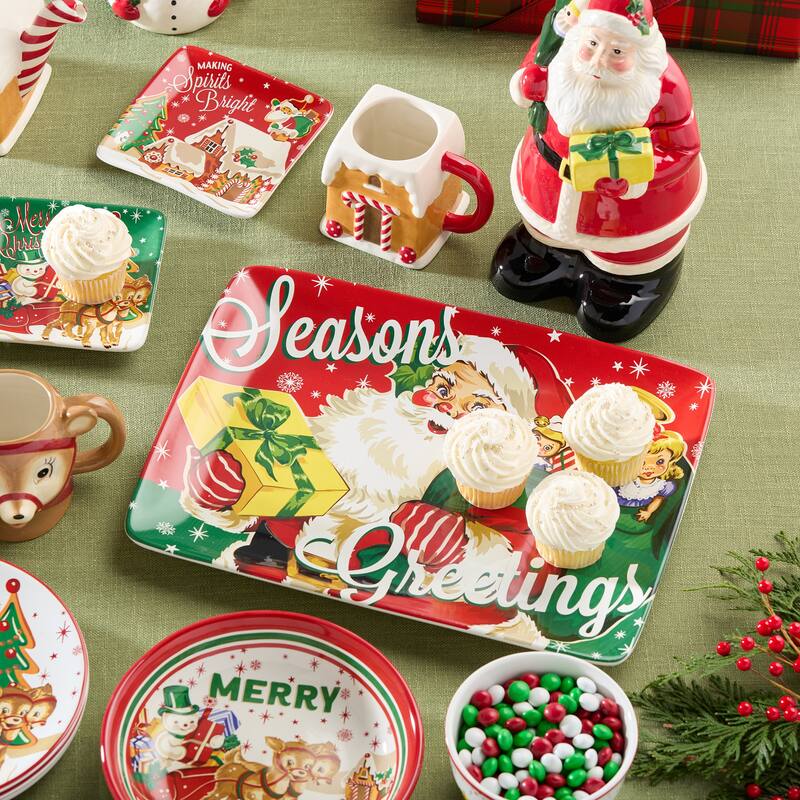 Certifed International Santa's Retro Christmas Rectangular Platter 16" x 12" - 16 L x 12 W x 1.25 H