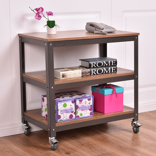 Costway 3 Tier Wood Metal Rolling Cart Storage Bookcase Rack Shelf
