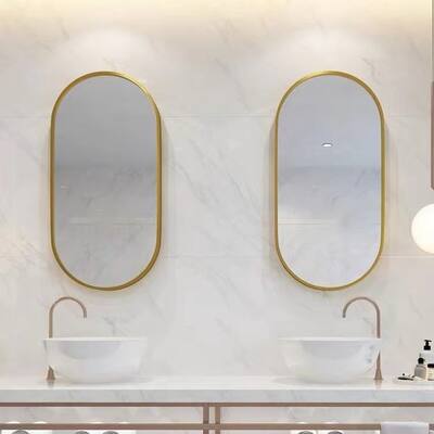 18 in. W x 36 in. H Oval Framed Wall Mount Bathroom Vanity Mirror in Gold Vertical and Horizontal Hang - 36 in. H x 18 in. W