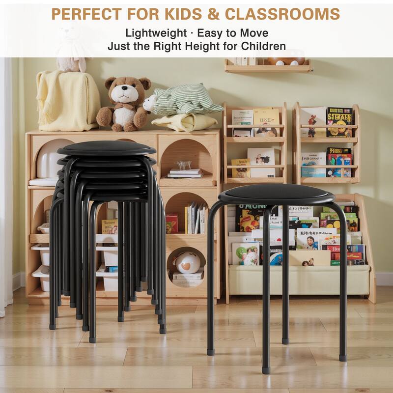 Javlergo Set of 6 Stackable Backless Stools PVC Padded Round Seats with Metal Frame Indoor Outdoor Use for Kitchen Livingroom