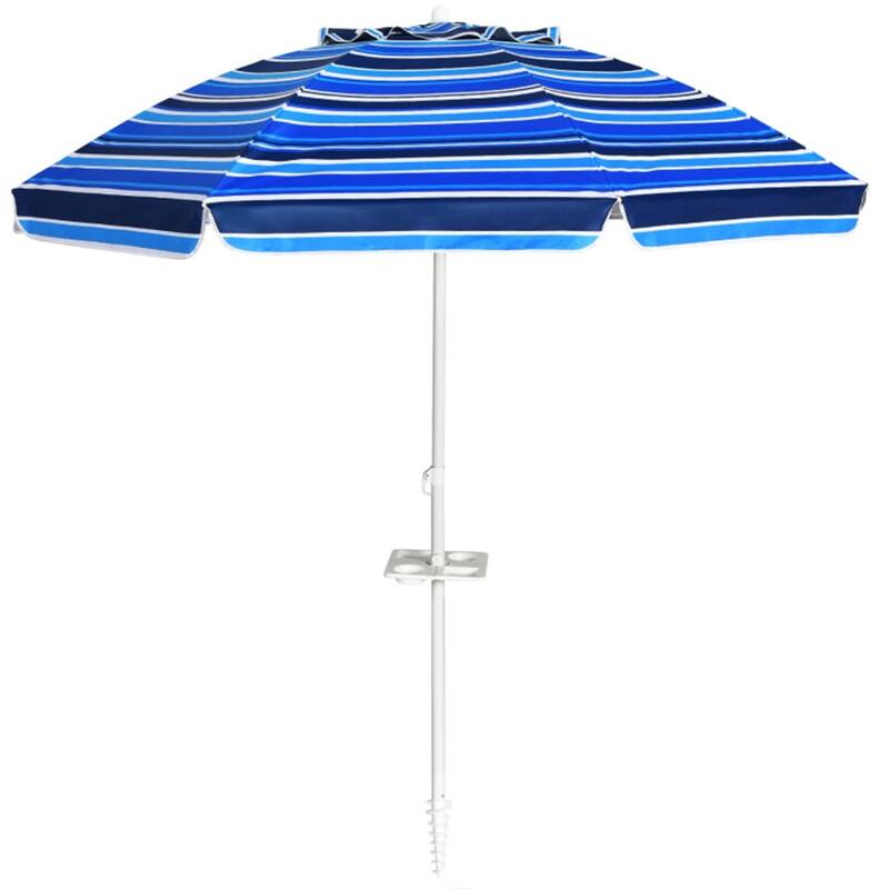 Large 7.2 ft Beach Umbrella with Adjustable Tilt and Sun Protection and Sturdy 8-Rib Frame - 7.2'Dia x 7.2'H - Navy