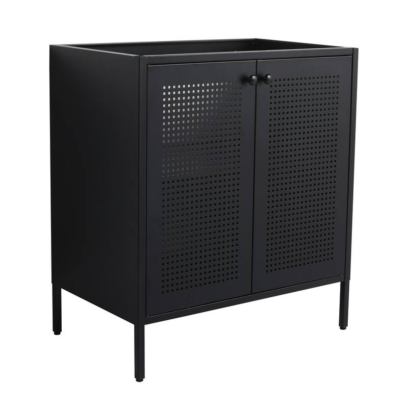 30 Inch Freestanding Bathroom Vanity Base with Adjustable Shelf and Punch-Hole Doors, Excluding Top Sink