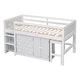 preview thumbnail 9 of 9, White Twin Size Wood Low Loft Bed With Pull-Out Desk, Drawers, Cabinet, and Shelves