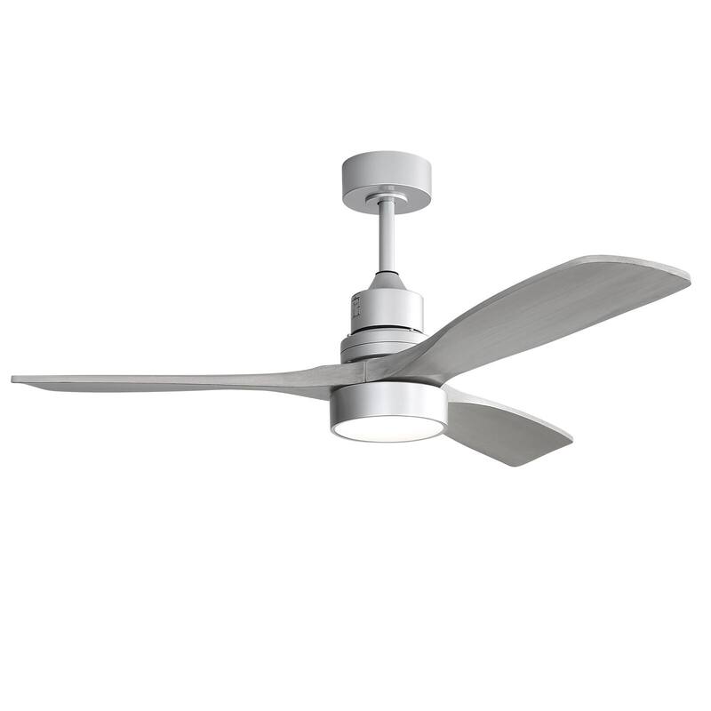 48 Inch Wood Ceiling Fan with Light and Remote/Smart App Control, Dimmable Lights Included - 52-Remote Control - Silver with Washed Blades