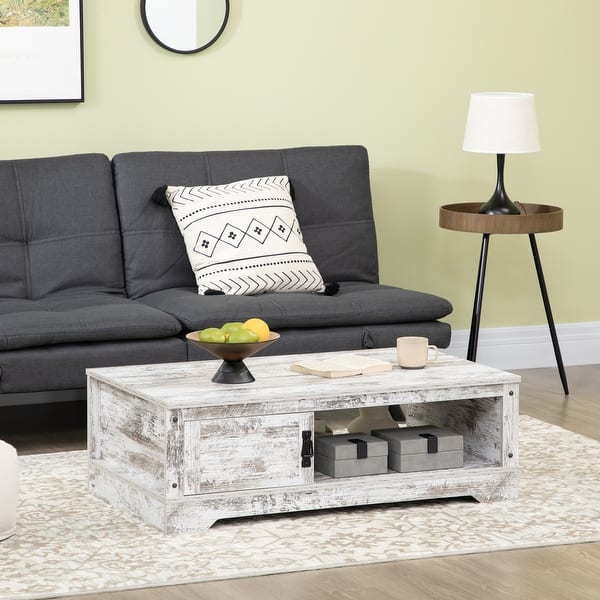 slide 2 of 18, HOMCOM Coffee Table, Vintage Style Tea Table with Cabinet, Open Storage Compartments, Coffee Tables for Living Room, White White