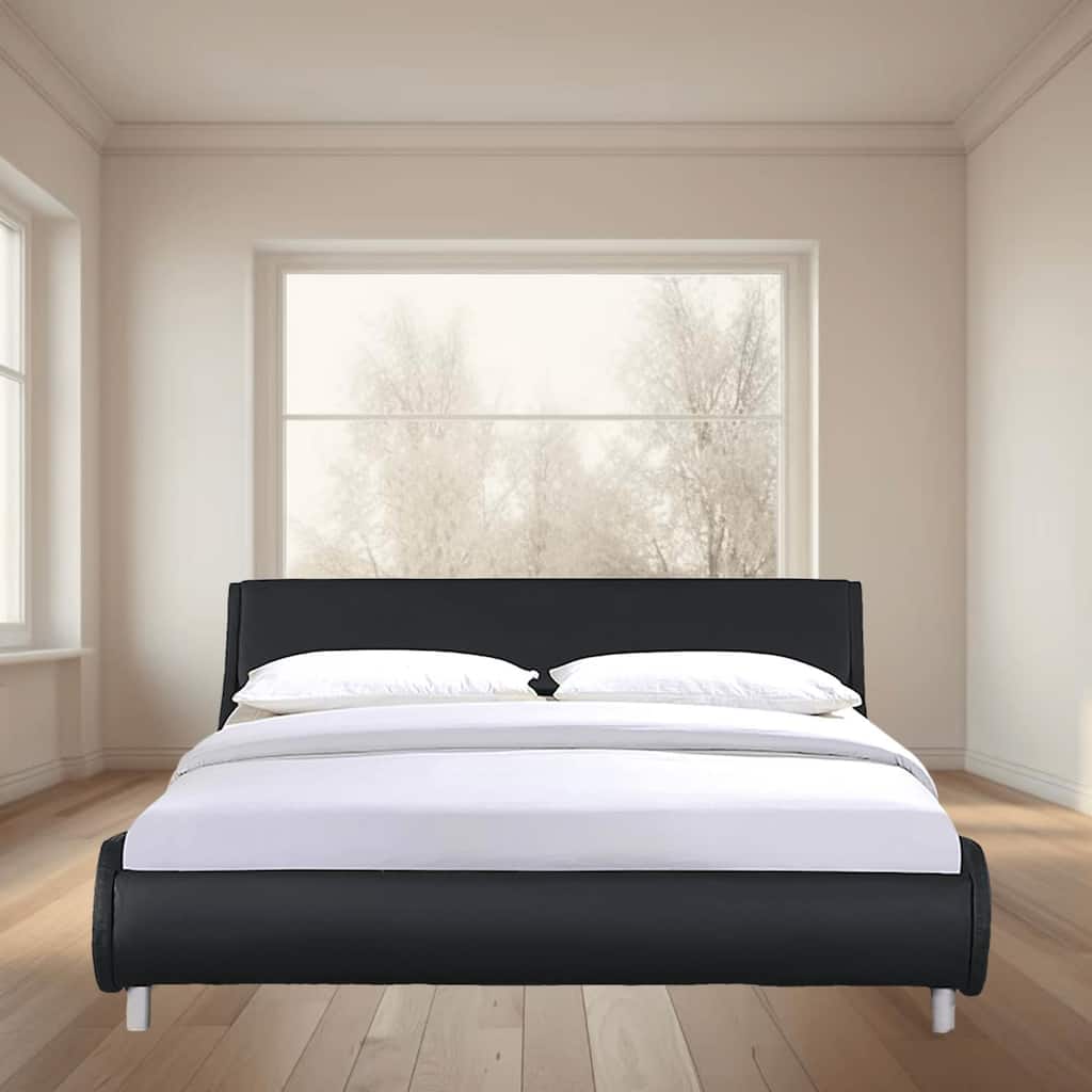 Queen Size Faux Leather Upholstered Platform Bed Frame with LED Lighting, Remote and App Controlled, No Box Spring Needed