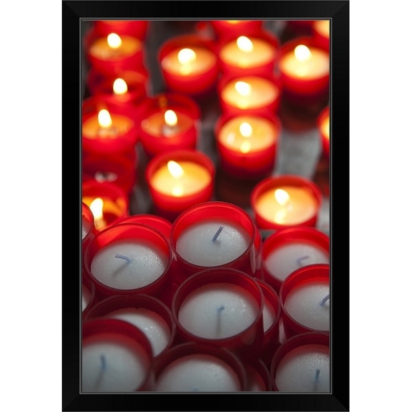 "Votive candles in a cathedral, Como Cathedral, Como, Lakes Region, Lombardy, Italy" Black Framed Print