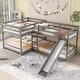 preview thumbnail 2 of 7, Gray Full and Twin Size L-Shaped Bunk Bed with Slide and Short Ladder, 134''L*79.5''W*50.7''H, 185LBS