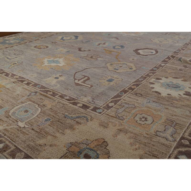 Hand Knotted Oriental 100% Wool Carpet Transitional All-Over Greys & Charcoal Oushak Area Rug - 9' 11'' X 8' 2''