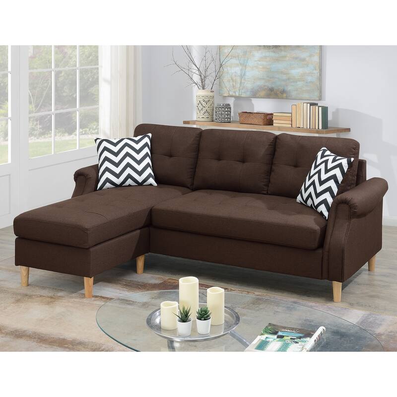 Poundex Reversible Sectional Set W/ 2 Accent Pillows - Chocolate