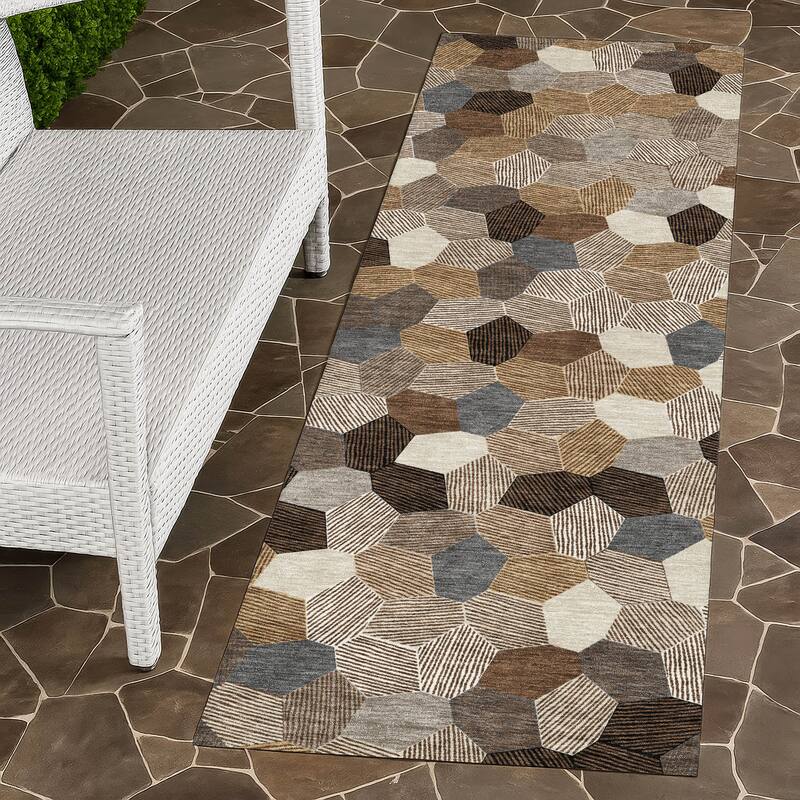 Machine Washable Indoor/ Outdoor Modern Loyd Chantille Rug - Brown - 2'3" x 7'6"