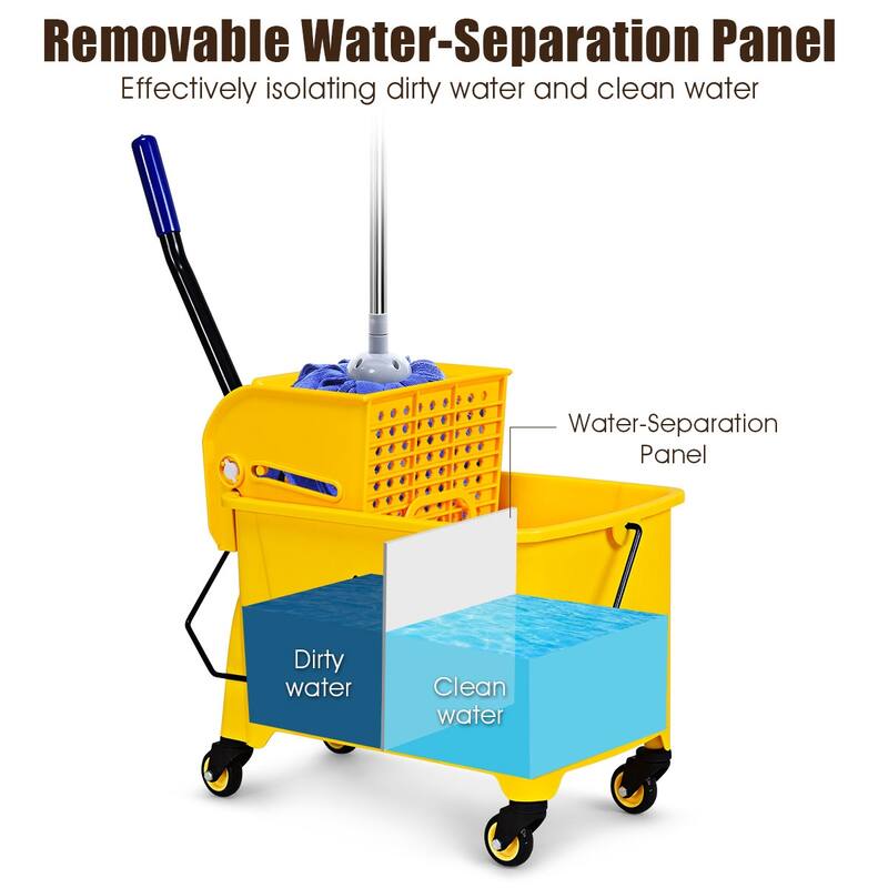 Costway Commercial Mop Bucket Side Press Wringer on Wheels 21 Quart