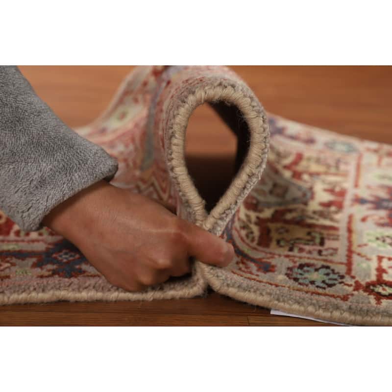 Hand Knotted Oriental 100% Wool Carpet Traditional Geometric Greys & Charcoal Heriz (serapi) Area Rug - 3' 0'' X 2' 0''
