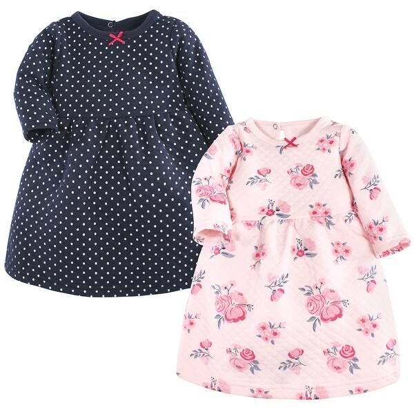 slide 1 of 1, Hudson Baby Baby Girl Cotton Dresses, Pink and Navy Floral 0-3 Months - Pink and Navy Floral